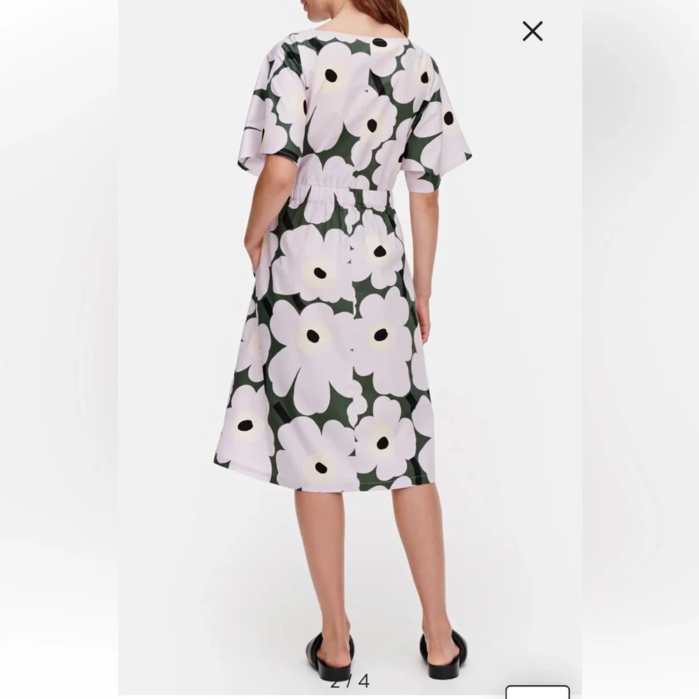 Marimekko Siloinen Pieni Unikko 2 Midi Dress Large NWOT Poppy - Picture 2 of 15